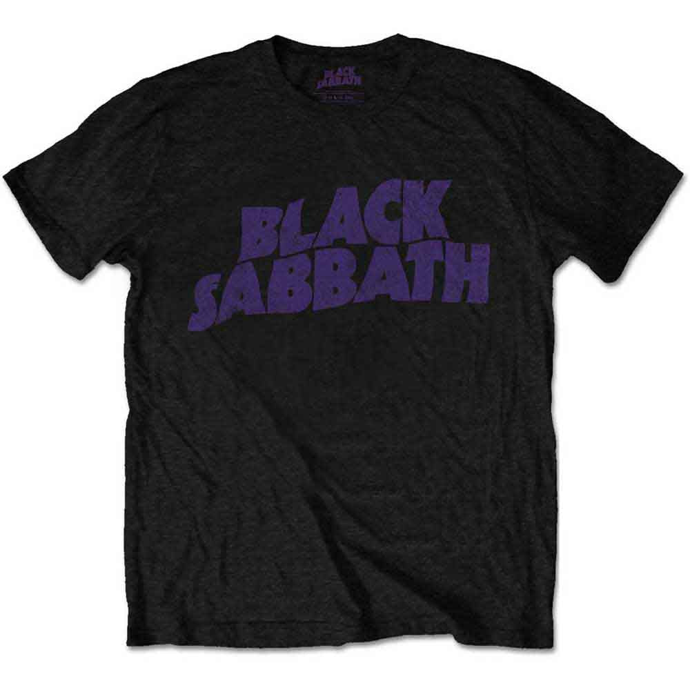 Black unisex t-shirt with a wavy, vintage Black Sabbath logo print.