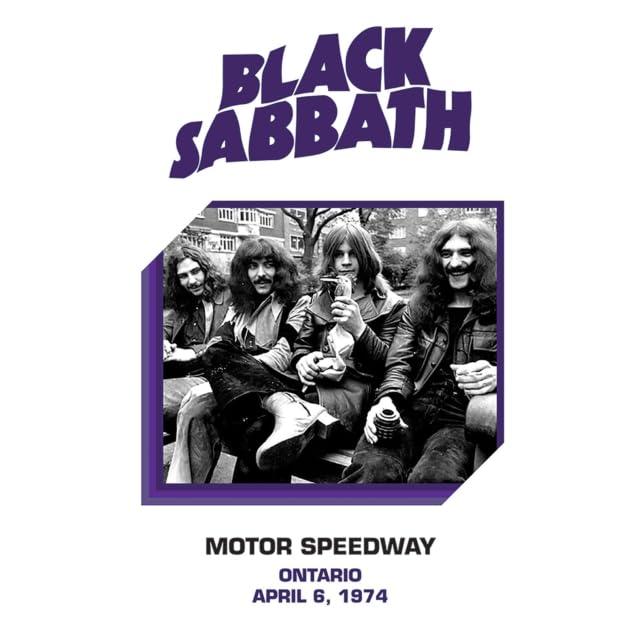 Black Sabbath band portrait from 1974 with concert details below.