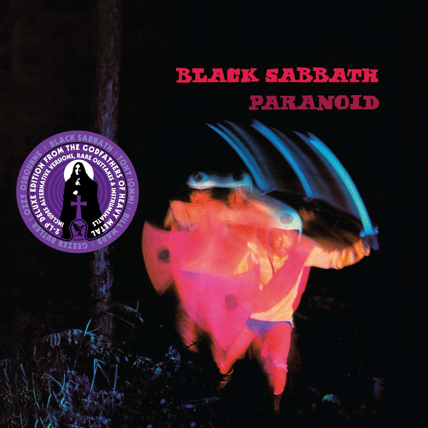 Black Sabbath’s “Paranoid” vinyl album cover with a snail and text.
