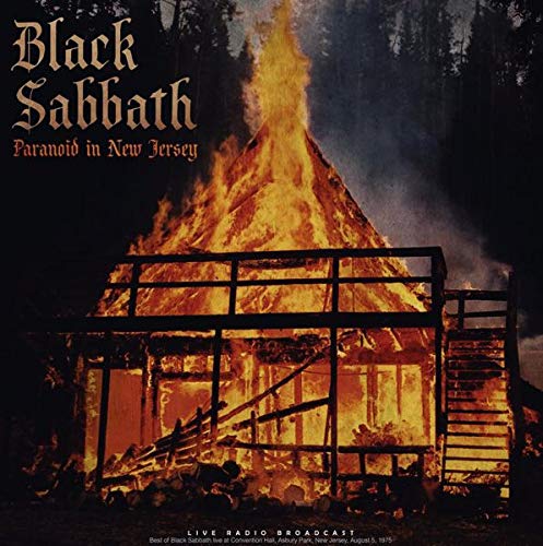 Black Sabbath “Paranoid in New Jersey” vinyl album cover with burning building.