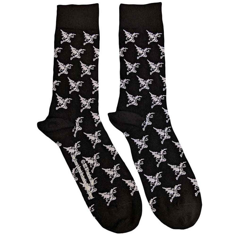 Black ankle socks with a repeating demonic pattern, UK size 7-11.