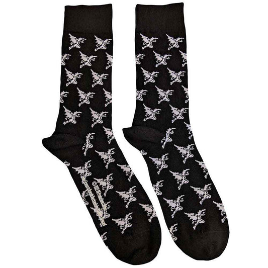 Black ankle socks with a repeating demonic pattern, UK size 7-11.