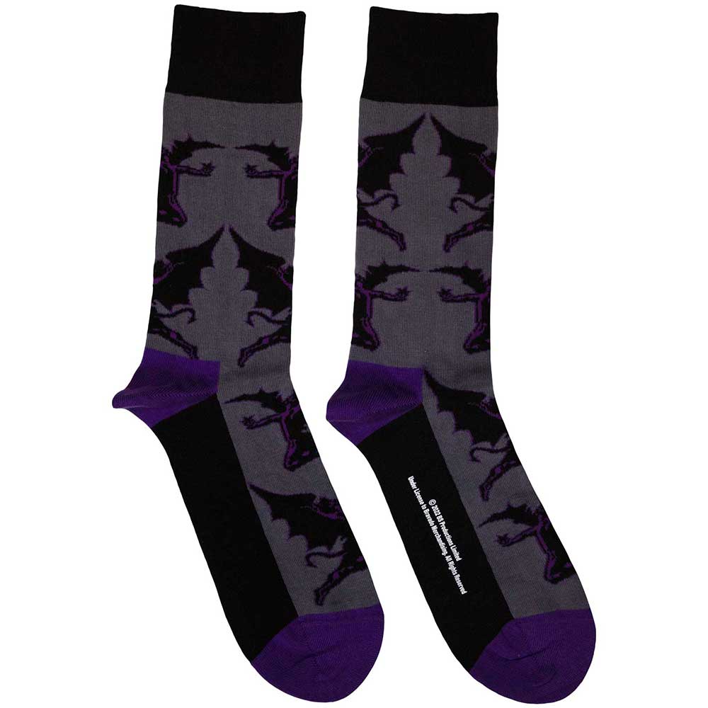 Black ankle socks featuring a red and grey Black Sabbath demon graphic design.