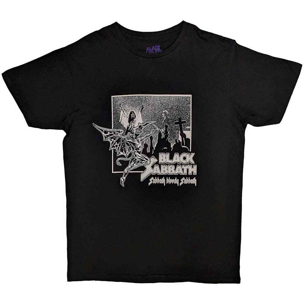 Black Sabbath unisex t-shirt featuring the Bloody Sabbath album cover artwork on black fabric.