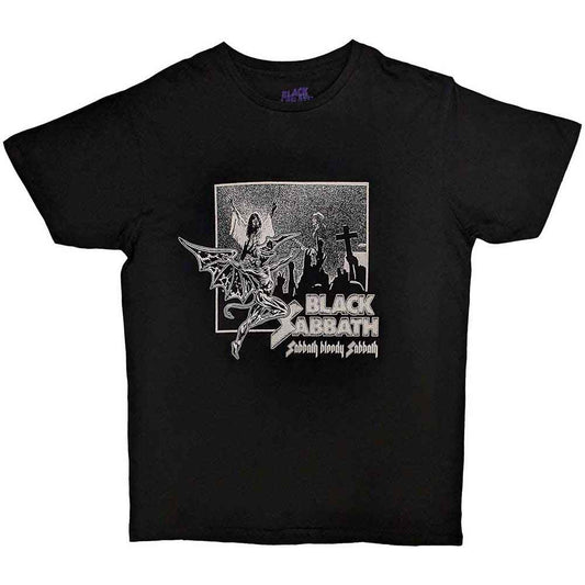 Black Sabbath unisex t-shirt featuring the Bloody Sabbath album cover artwork on black fabric.