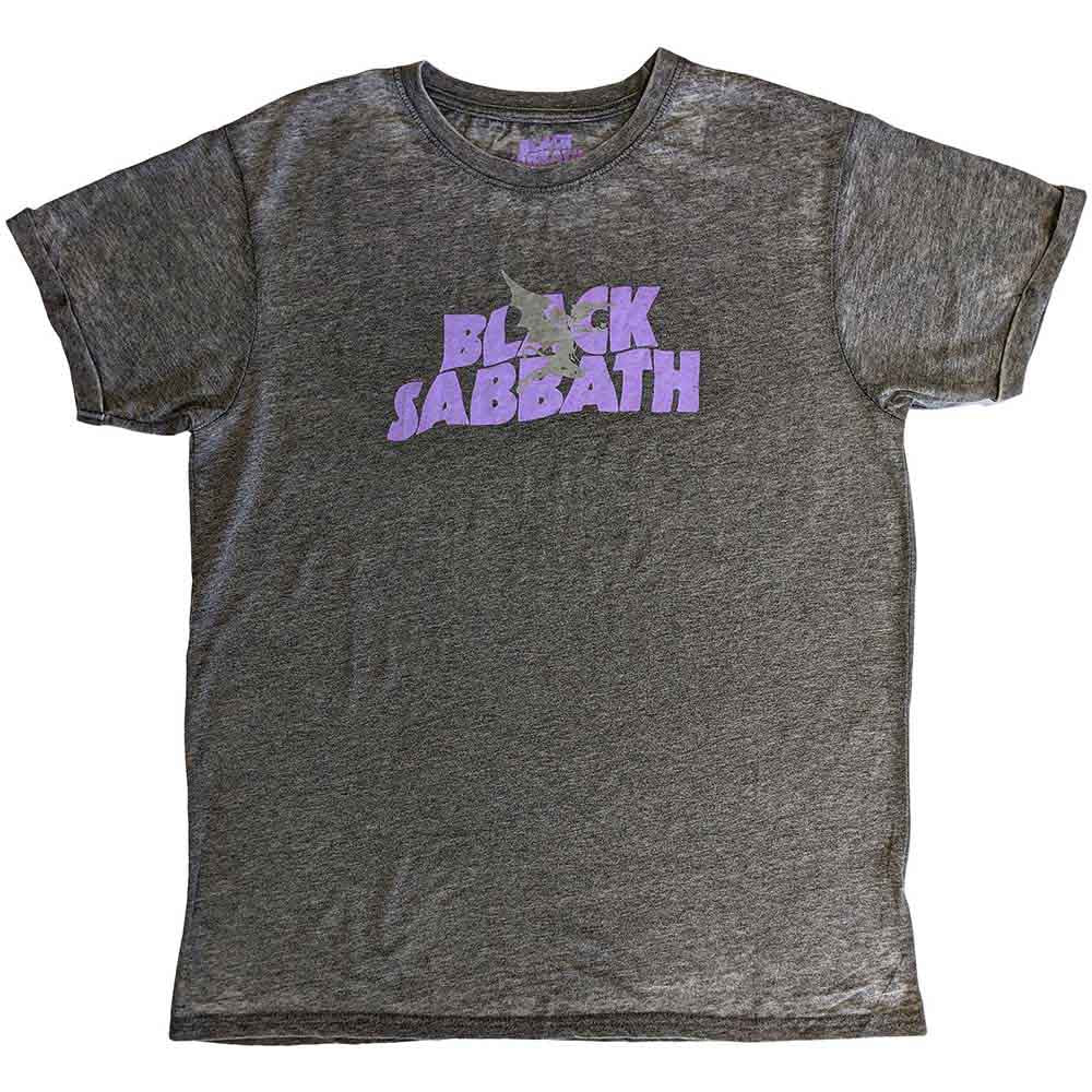 Black unisex t-shirt with faded Black Sabbath logo and demonic imagery.