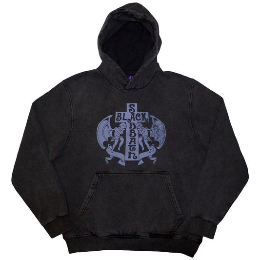 Black hoodie with Black Sabbath "Angels" graphic, washed effect, size XX-Large.