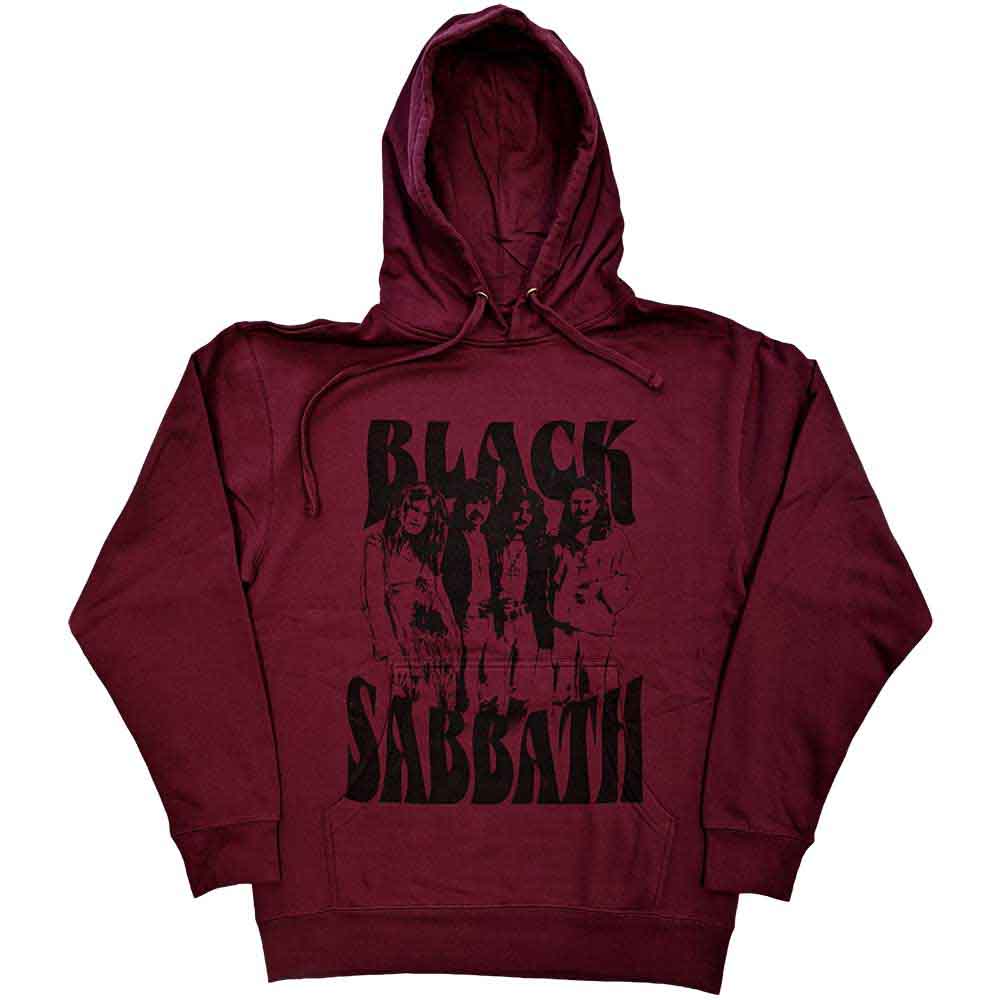 Black hoodie with Black Sabbath band logo and name printed on front.