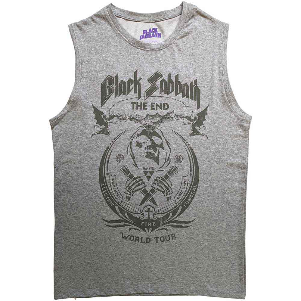 Black tank top with a large mushroom cloud and “Black Sabbath” graphic.