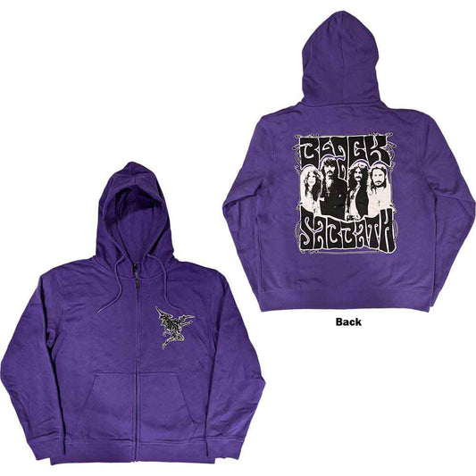 Black hoodie with Black Sabbath logo back print and front pocket.