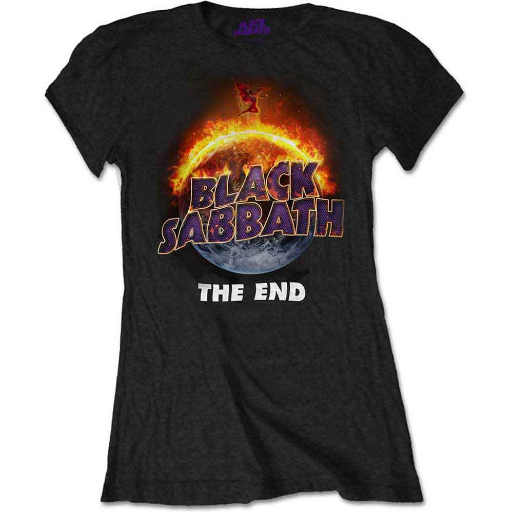 Black women's t-shirt with Black Sabbath "The End" album artwork.
