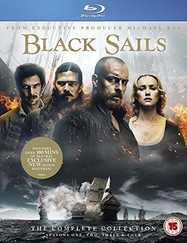 “Black Sails” Blu-ray cover featuring pirate characters and a stormy seascape.