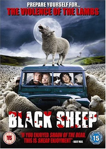 DVD cover for "Black Sheep" featuring a sheep, car, and many other sheep.