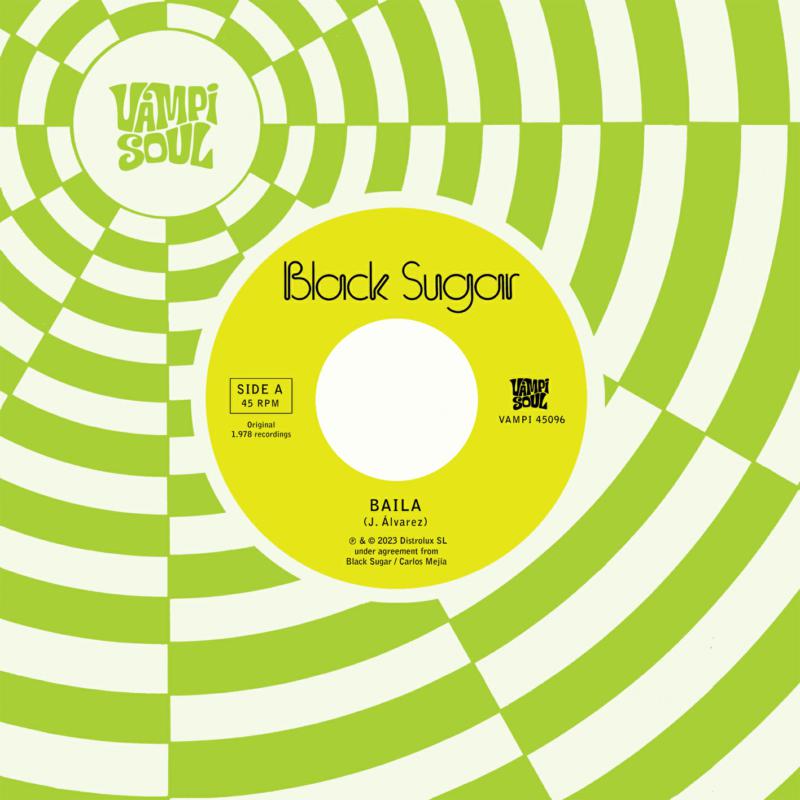 Green and black spiral record label with “Baila” text and Vampisoul logo.
