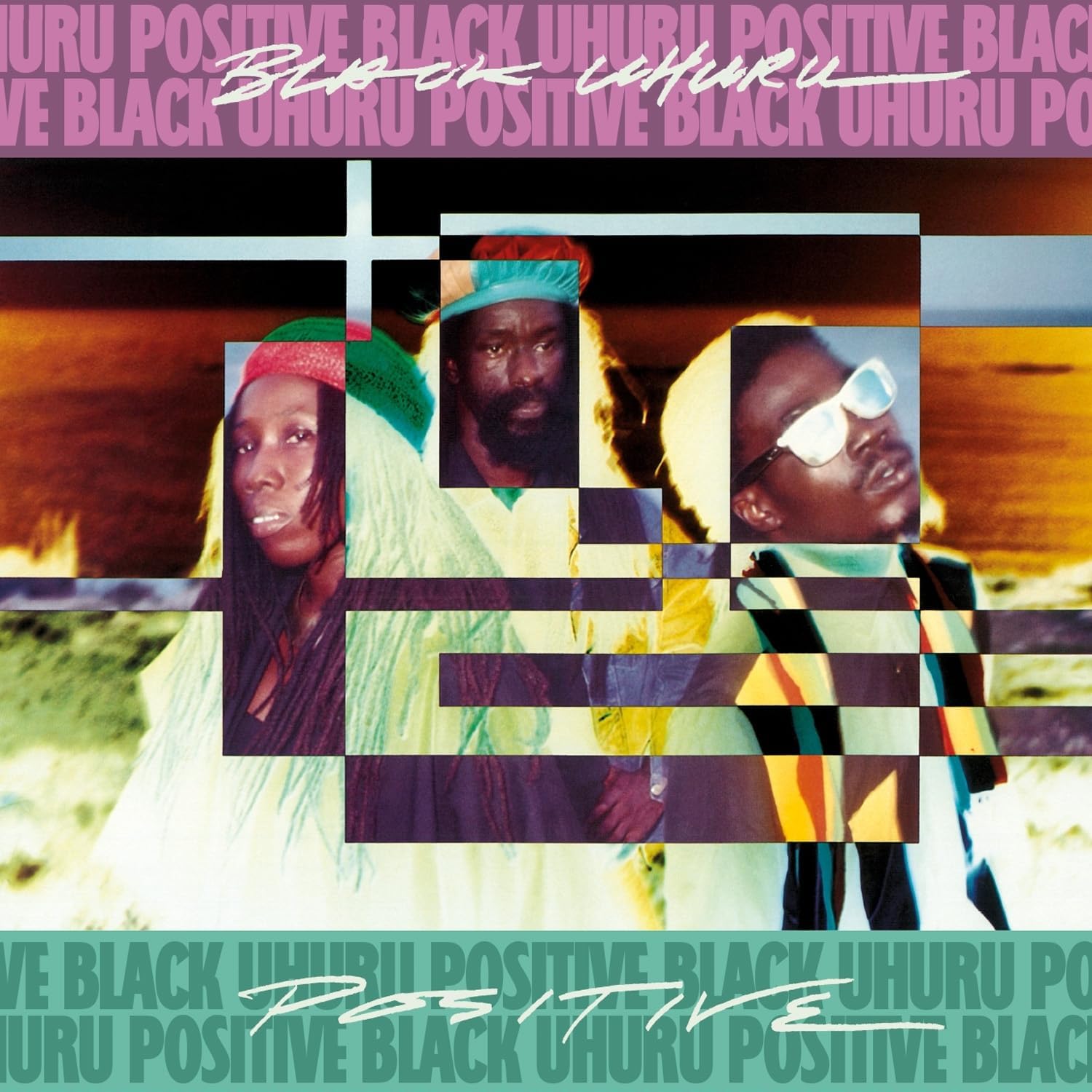 Album cover for Black Uhuru’s “Positive & Positive Dub” with three portraits.