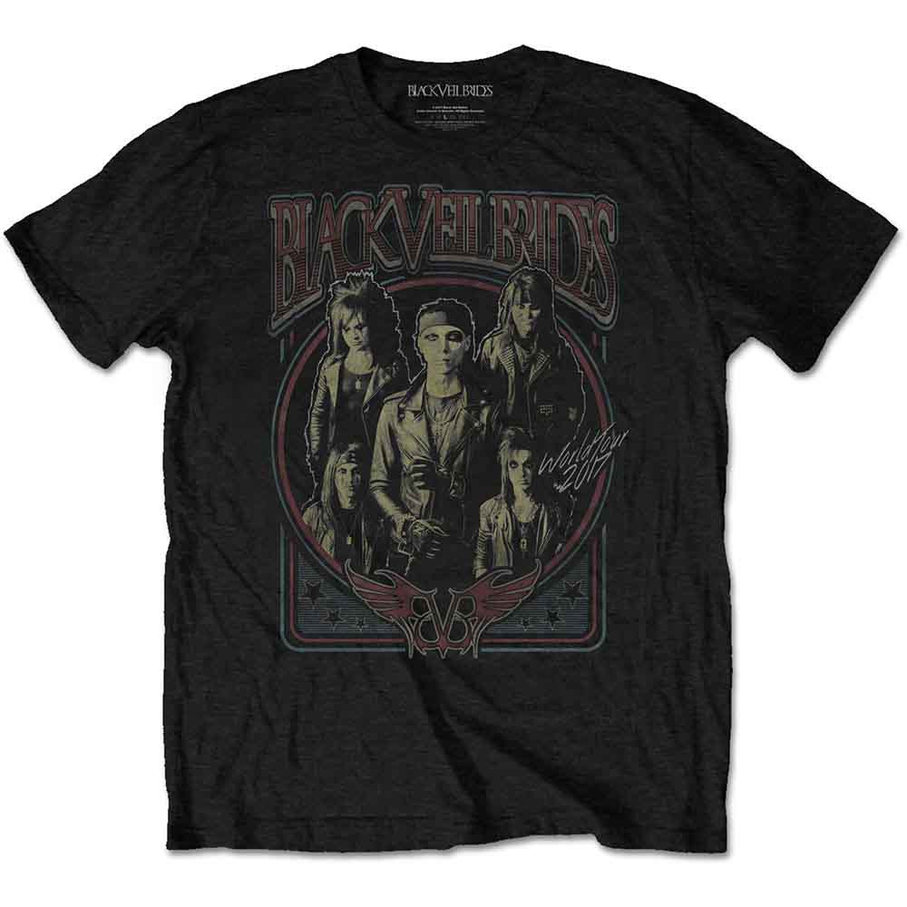 Black t-shirt with a vintage-style graphic of the band Black Veil Brides.