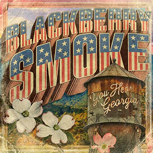Blackberry Smoke album cover with American flag lettering, water tower, and flowers.