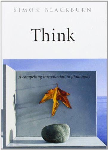 Book cover: "Think" with a leaf, stone, and abstract blue doorway.