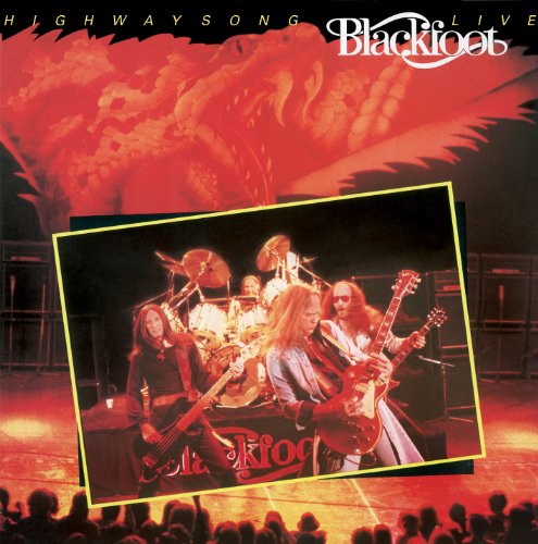 Blackfoot “Highway Song Live” CD cover with band performing on stage.