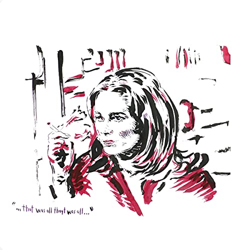 Black and red ink-style portrait of a woman looking left.