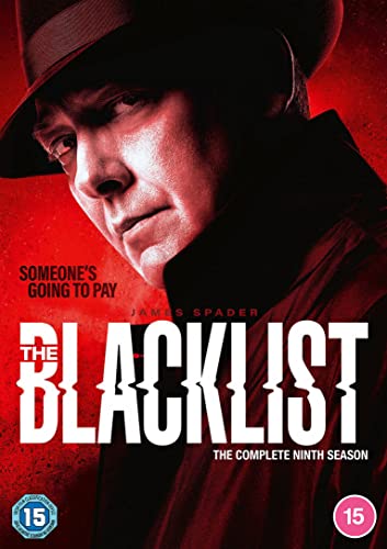 DVD cover for The Blacklist season nine featuring James Spader in a red background.