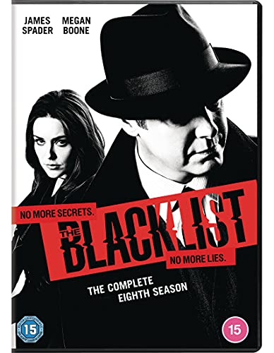 DVD cover for "The Blacklist" Season 8, featuring James Spader and Megan Boone.