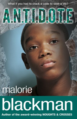 Book cover featuring a young boy's face with cracked edges and green title "A.N.T.I.D.O.T.E."