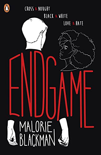 Book cover: “Endgame” by Malorie Blackman, featuring two faces in profile.