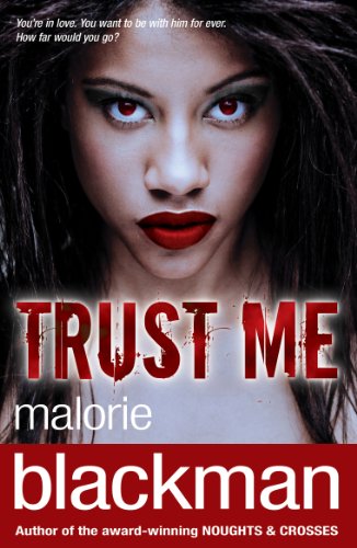 Book cover: woman with red eyes and lips, title "Trust Me" in red.