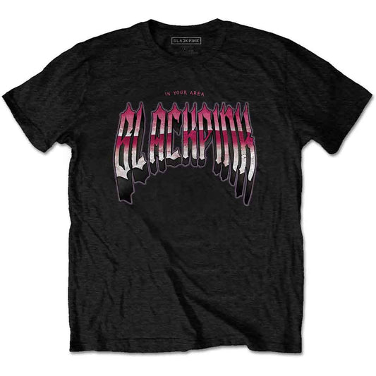 Black t-shirt with a dripping, gothic-style "Blackpink" logo print.