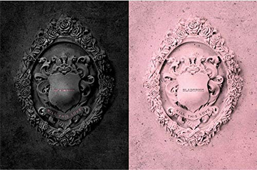 Blackpink “Kill This Love” album cover: ornate heart-shaped crest, black and pink.