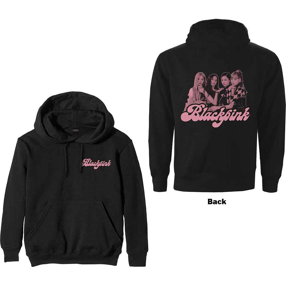 Black hoodie with pink "Blackpink" logo on the chest.
