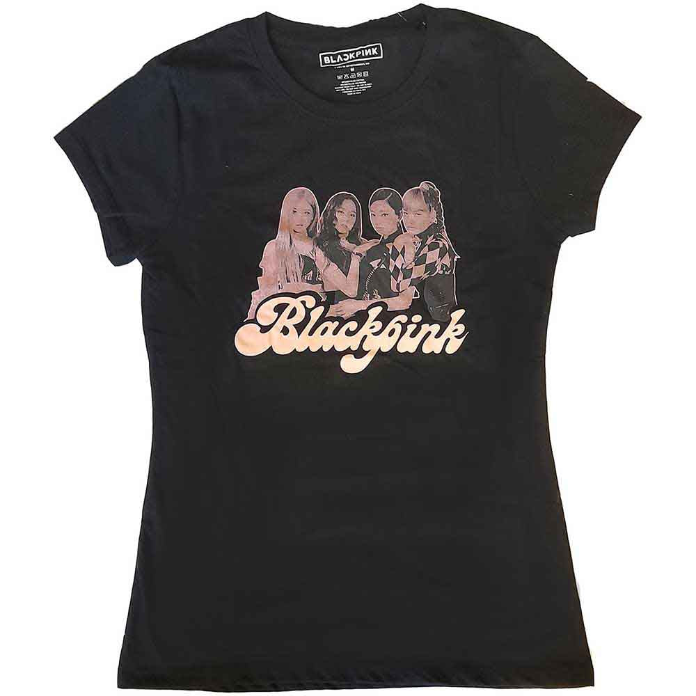 Heather grey t-shirt with a photo of the band Blackpink and logo.