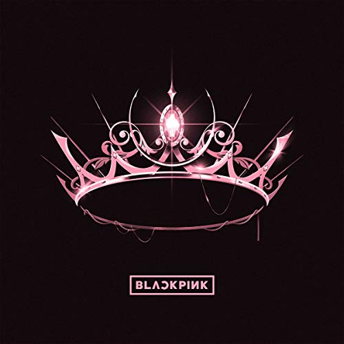 A glowing pink crown on a black background with the Blackpink logo below.