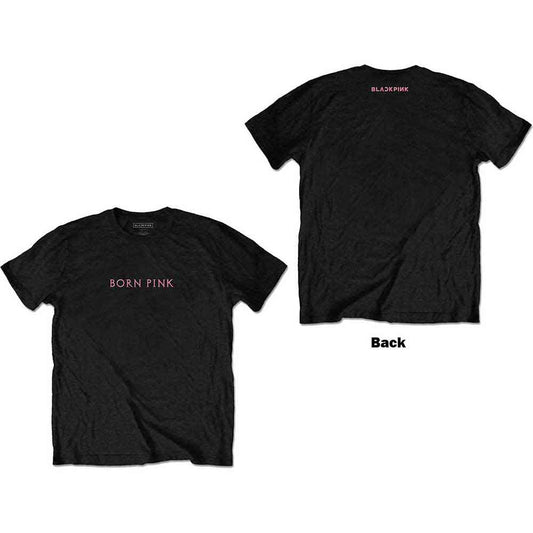 Black t-shirt with "Born Pink" design printed on the back, unisex style.
