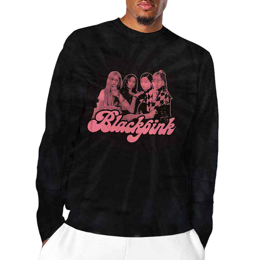 BlackPink long sleeve dip-dye t-shirt with photo print, size large.