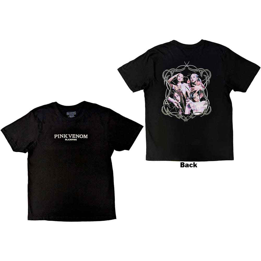 Black t-shirt with a pink venom-themed BlackPink design on the back.