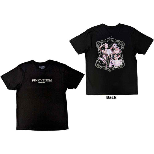Black t-shirt with a pink venom-themed BlackPink design on the back.
