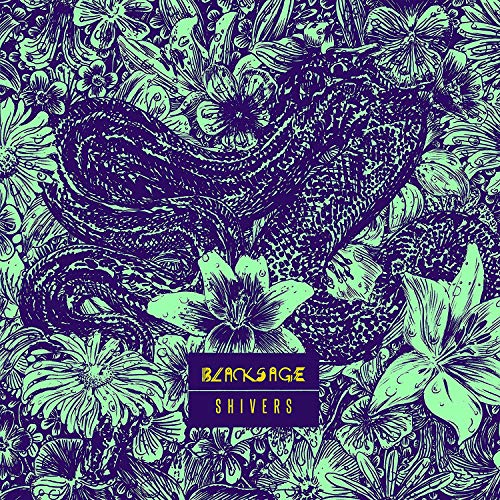 A coiled snake surrounded by flowers in a purple and light green ink illustration.