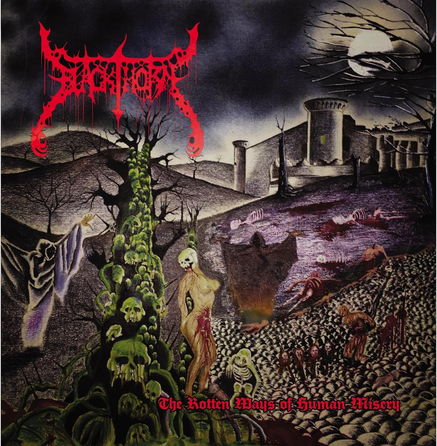 Dark album cover depicting a desolate landscape with skeletal figures.