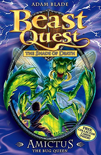 Book cover featuring a green insect monster and a boy with a shield.