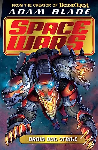 Book cover featuring a three-headed robotic dog with glowing eyes.