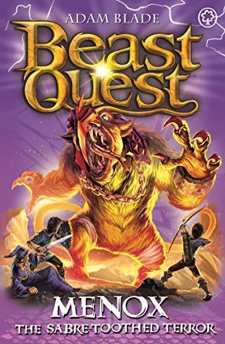 Book cover featuring a snarling, orange sabre-tooth tiger and two figures.