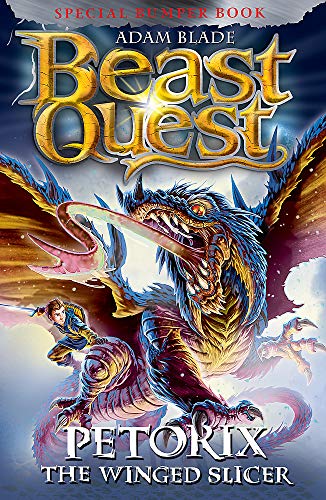 Book cover featuring a blue dragon, Petorix, and a knight with a sword.