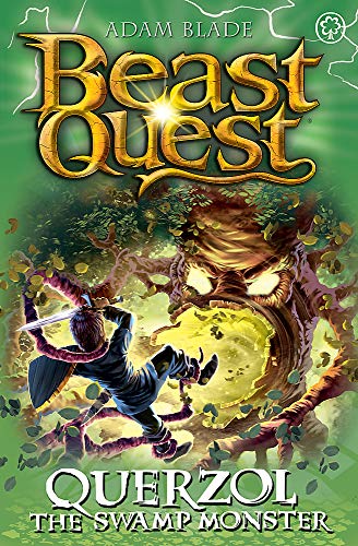 Book cover: boy with sword falling toward a swamp monster’s face.