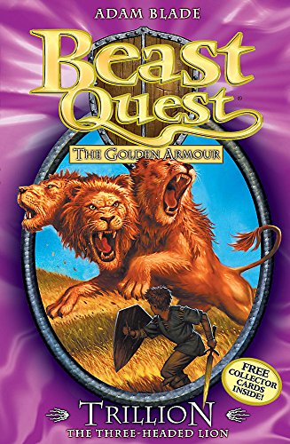 Book cover featuring a three-headed lion and a boy with a sword and shield.