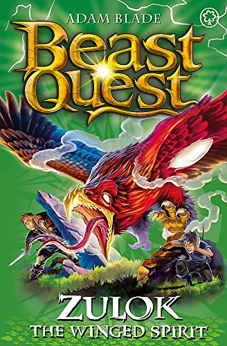 Book cover: boy facing a large, red and blue winged beast, Zulok.
