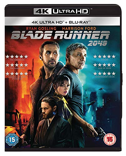 Blade Runner 2049 Blu-ray cover featuring Ryan Gosling and Harrison Ford.