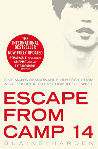 Book cover: “Escape from Camp 14” with a portrait and red text.