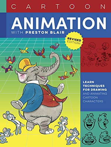 Book cover featuring a cartoon elephant, small birds, and mice with animation drawing sketches.